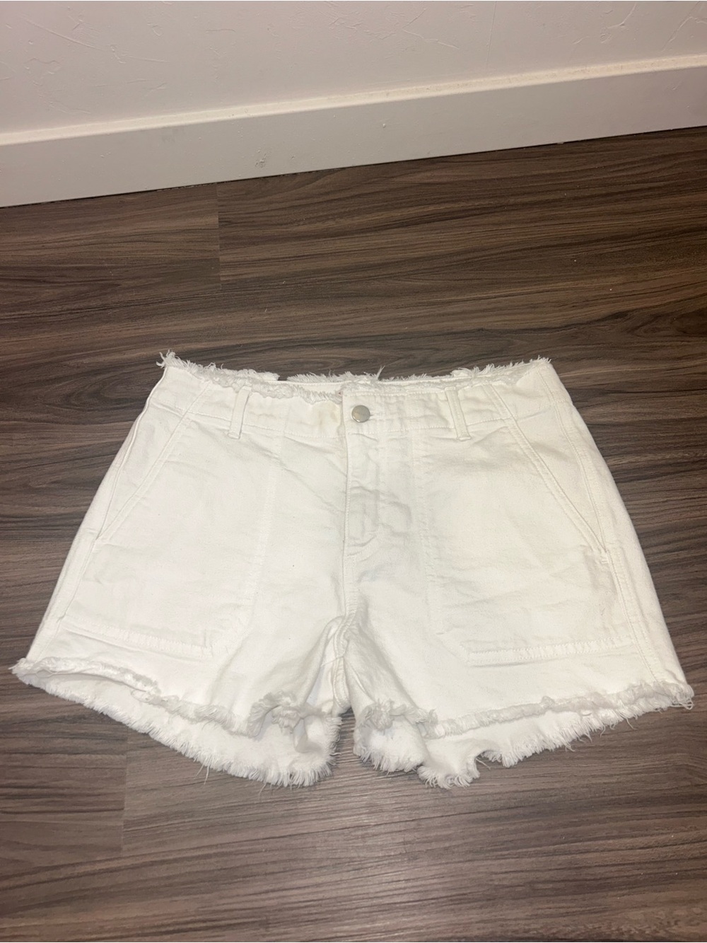Sundry White Frayed Hem Denim Shorts